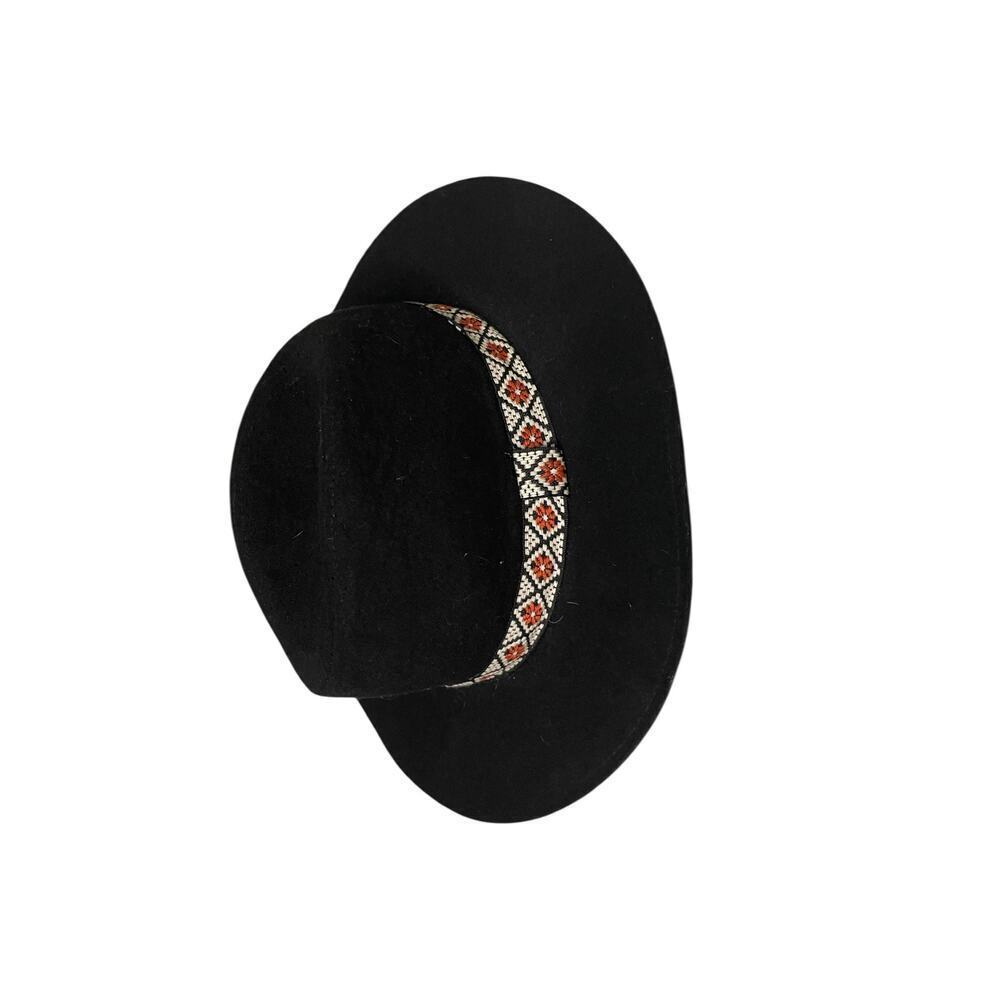 IKAT Band Western Hat Black Fedora Style Boho Southwestern Festival - Picture 2 of 6